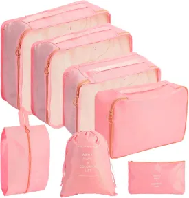 7PCS Packing Cubes for Suitcases, Travel Luggage Organizer Bags, Suitcase Organizer Bags Set for Carry on Luggage Travel Essentials, Pink