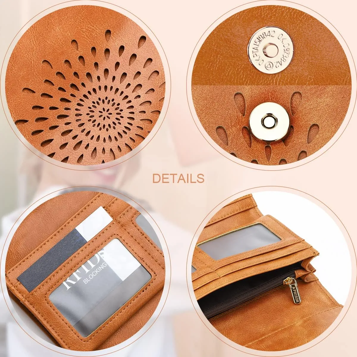 APHISON Womens Wallets RFID Blocking Leather Clutch Long Wallet for Women Card Holder Phone Organizer Ladies Travel Purse Hollow Out Sunflower Design Gift