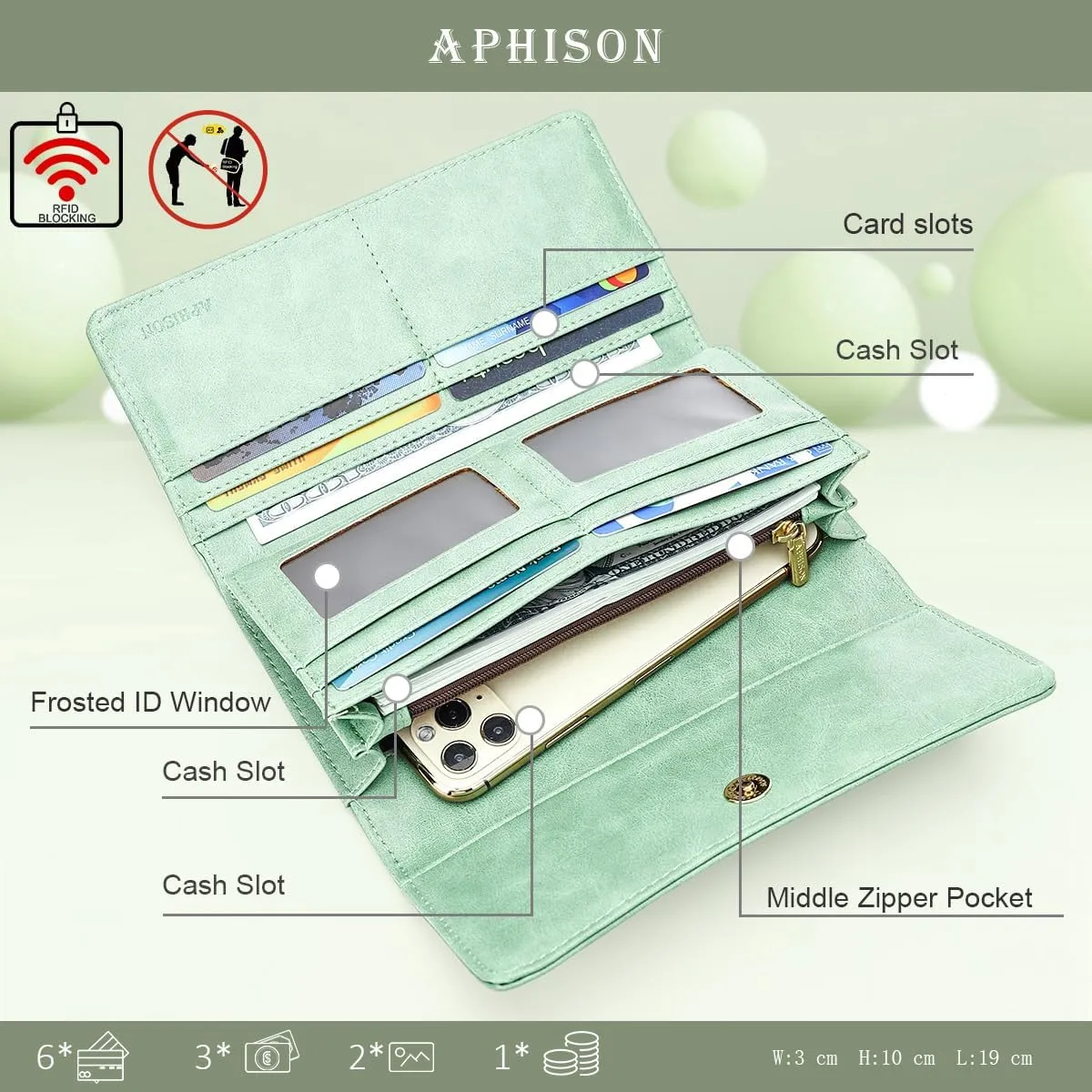 APHISON Womens Wallets RFID Blocking Leather Clutch Long Wallet for Women Card Holder Phone Organizer Ladies Travel Purse Hollow Out Sunflower Design Gift