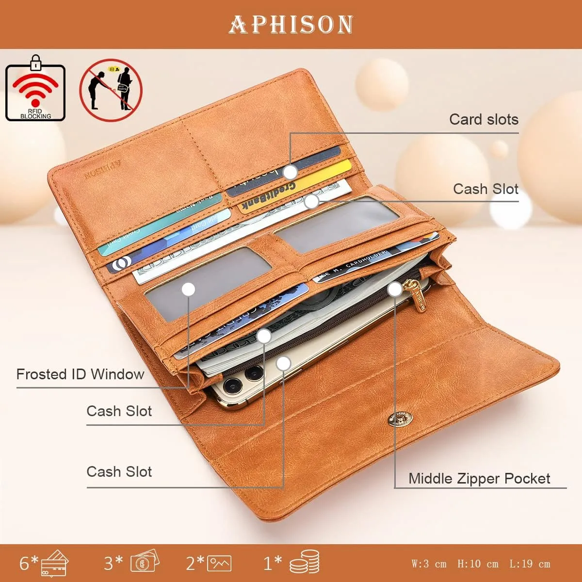APHISON Womens Wallets RFID Blocking Leather Clutch Long Wallet for Women Card Holder Phone Organizer Ladies Travel Purse Hollow Out Sunflower Design Gift