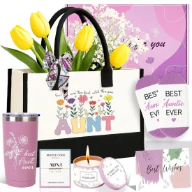 Aunt Gifts,Birthday Gifts for Aunt Auntie From Niece Nephew,Gift Ideas Tote Bag Tumbler Candle Bracelet,Aunt Mothers Day Gift,Pregnancy Announcement Gifts for Cool New Auntie to be