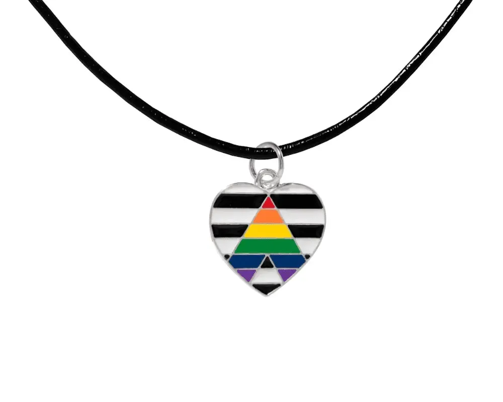 Black Cord Straight Ally LGBTQ Pride Heart Necklaces