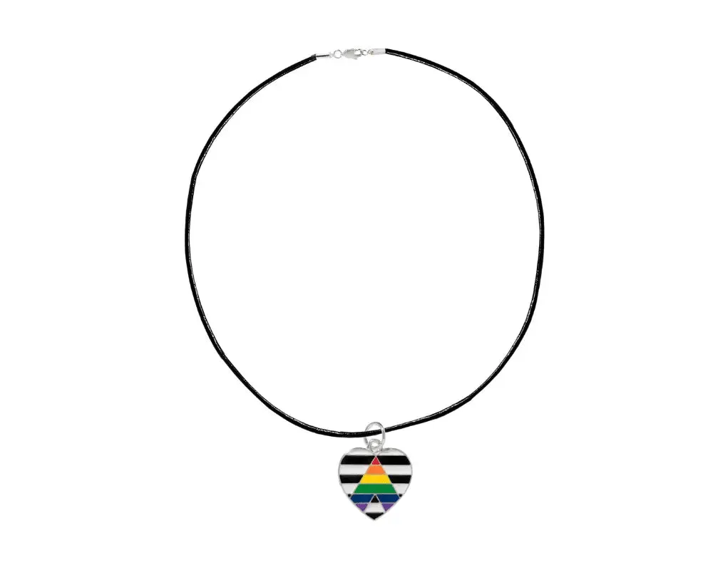 Black Cord Straight Ally LGBTQ Pride Heart Necklaces