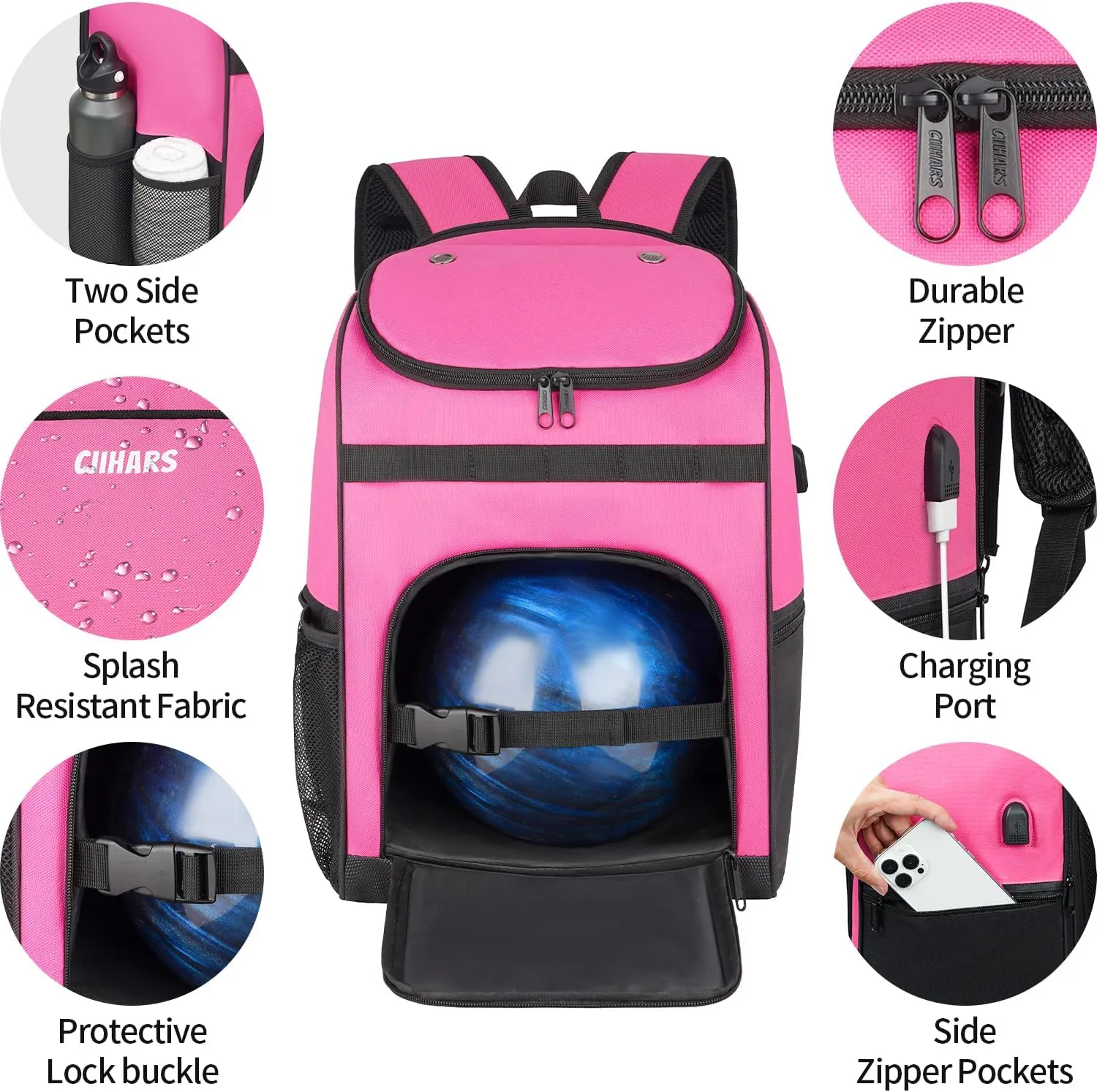 Bowling Backpack, Single Bowling Ball Bag with Shoe Bag Up to Size 16, Bowling Accessories Gifts for Bowling Lovers,Bowling Bag with Padded Ball Holder(BLACK)