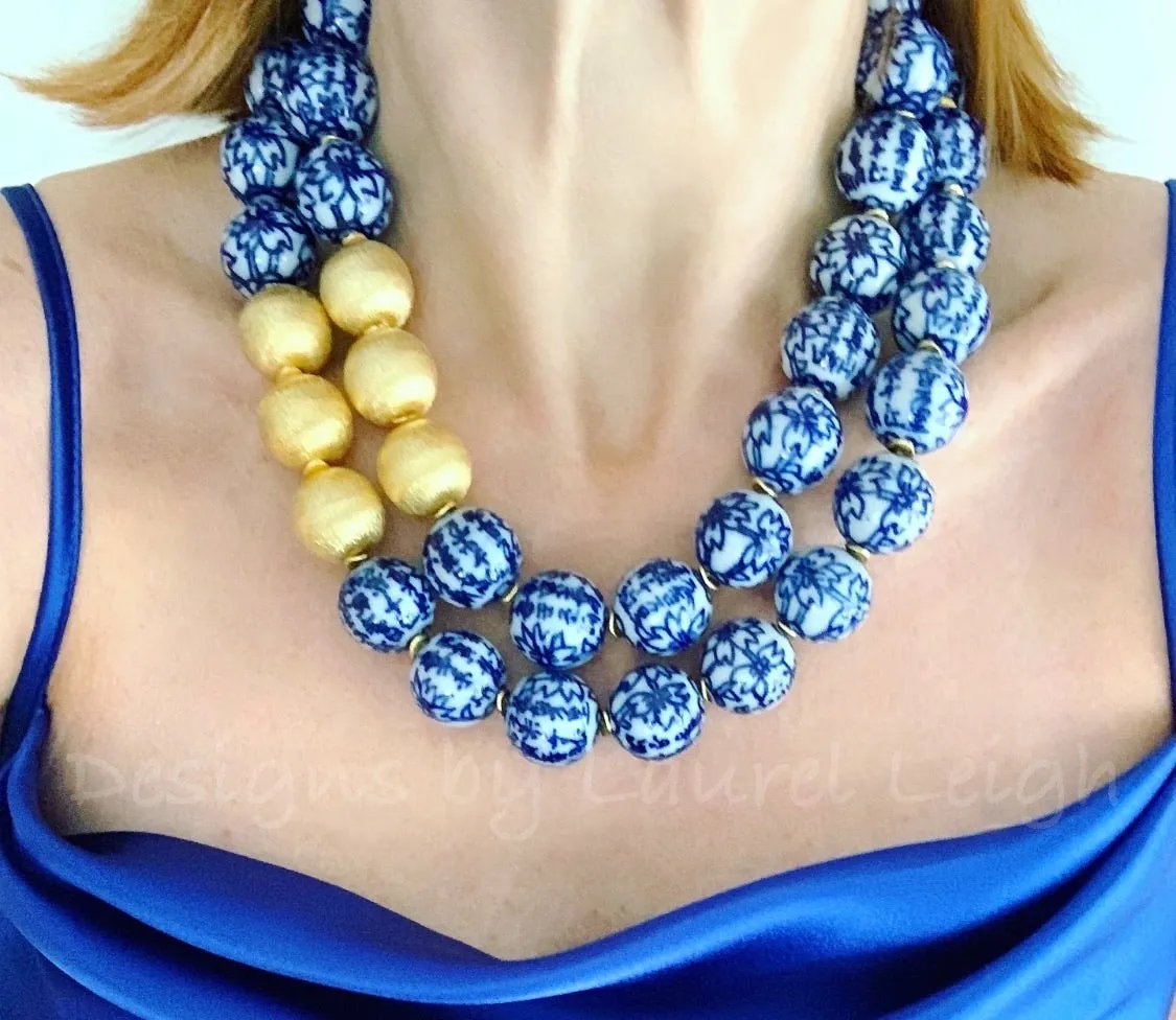 Chunky Blue & White Floral Chinoiserie Necklace