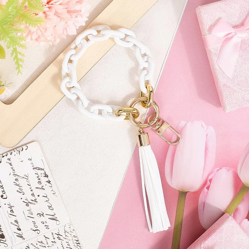 CREATCABIN Chain Link Wristlet Keychain Chunky Wrist Key Chain Pink Acrylic 3.15" Boho Lanyard Bracelet Keyring Charm