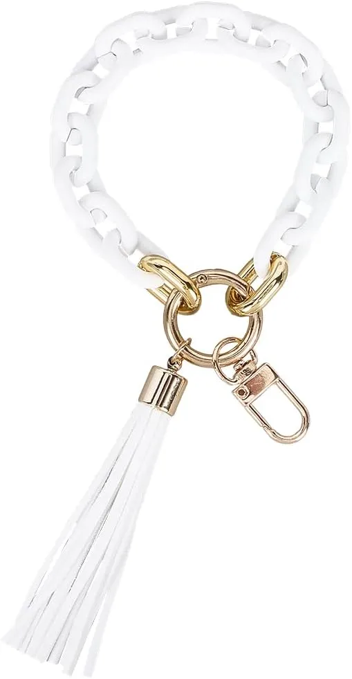CREATCABIN Chain Link Wristlet Keychain Chunky Wrist Key Chain Pink Acrylic 3.15" Boho Lanyard Bracelet Keyring Charm