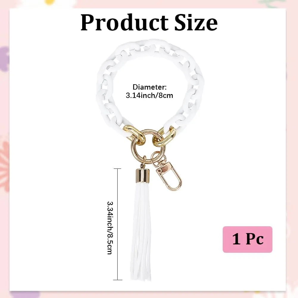 CREATCABIN Chain Link Wristlet Keychain Chunky Wrist Key Chain Pink Acrylic 3.15" Boho Lanyard Bracelet Keyring Charm