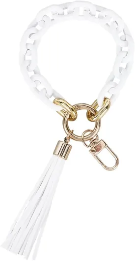 CREATCABIN Chain Link Wristlet Keychain Chunky Wrist Key Chain Pink Acrylic 3.15" Boho Lanyard Bracelet Keyring Charm