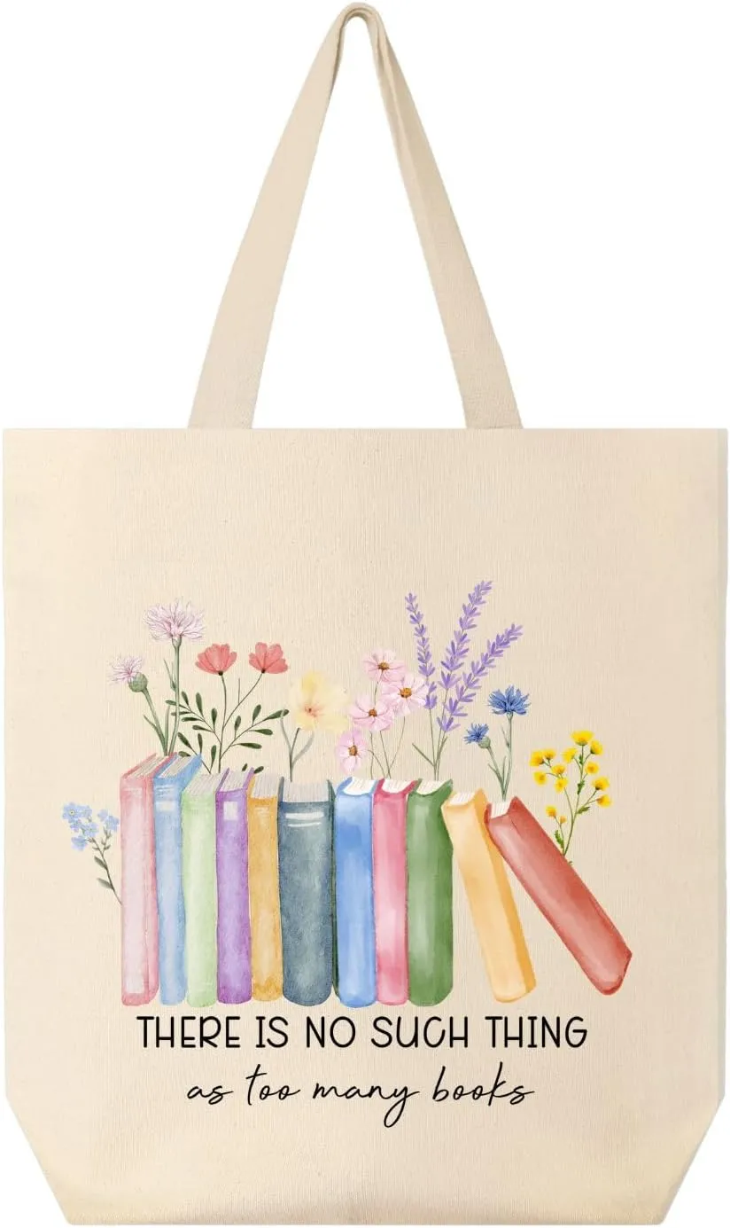 Cute Canvas Tote Bag with Pockets for Adults, Book Lovers Gifts, Valentines, Birthday Gifts for Book Lovers Women, Reading Accessories, Librarian, Bookish, Readers, Library Present