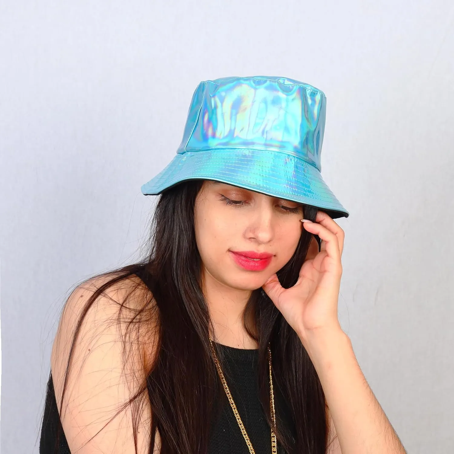 Eigso Unisex Fashionable Wild Camping Bucket Hat Sun Protection Flexible Fold Furry Metallic Finish