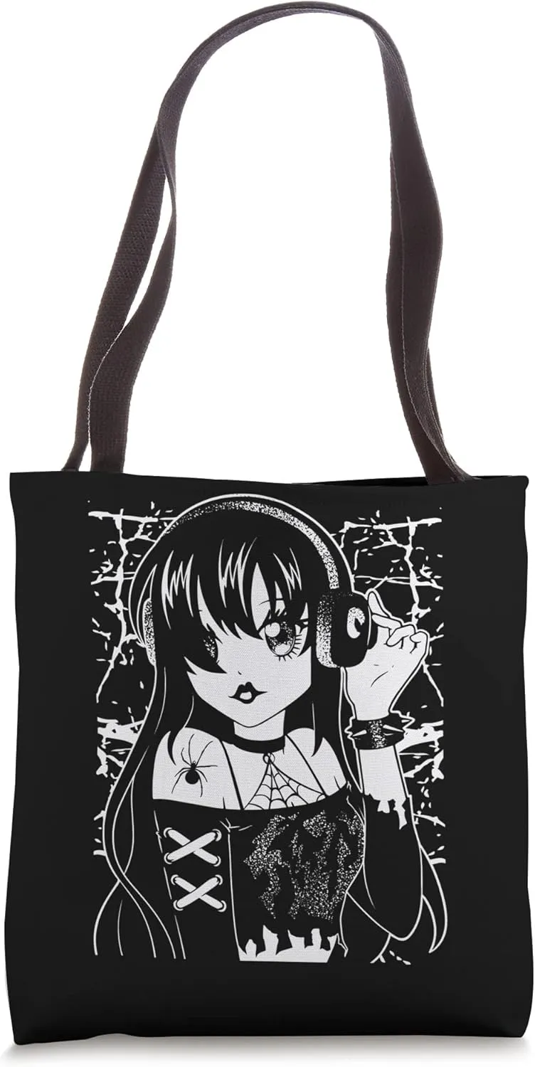 Glamorous Gothic Girl with Creepy Spider and Spiked Bracelet Tote Bag