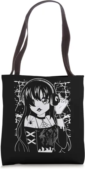 Glamorous Gothic Girl with Creepy Spider and Spiked Bracelet Tote Bag