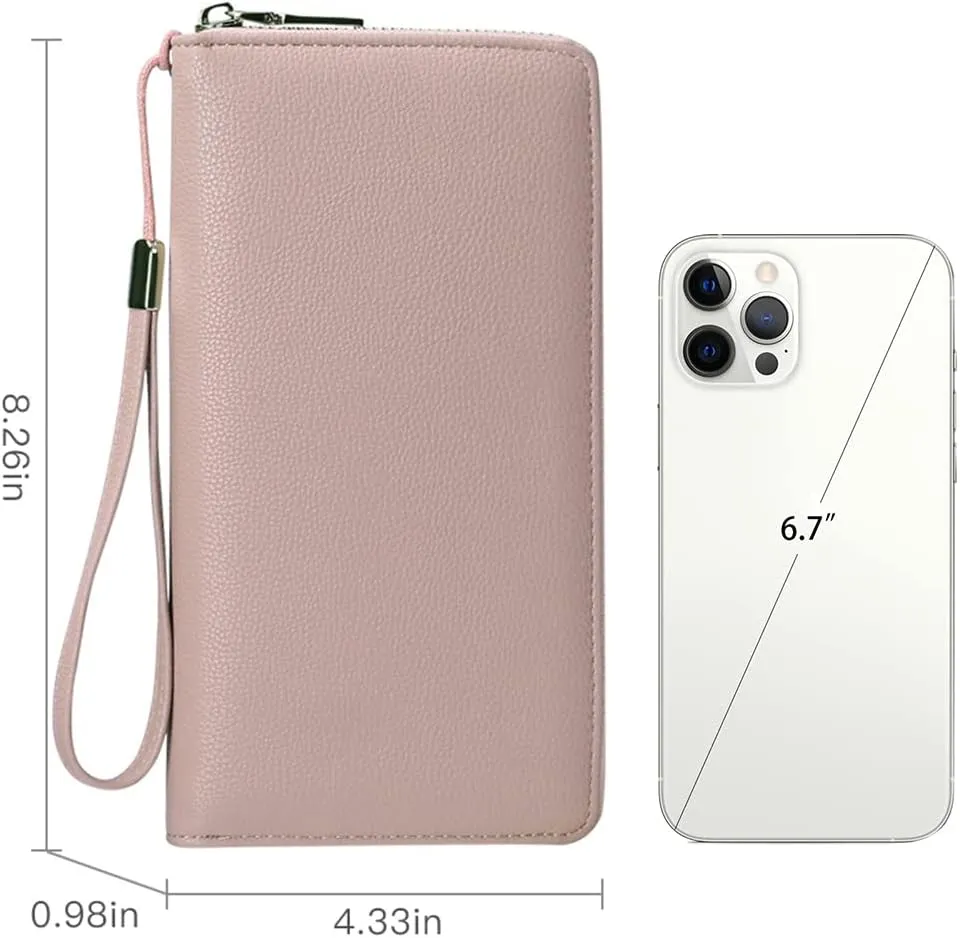 GOIACII Womens Wallet RFID Blocking Leather Zip Around Wallet Large Capacity Long Purse Credit Card Clutch Wristlet