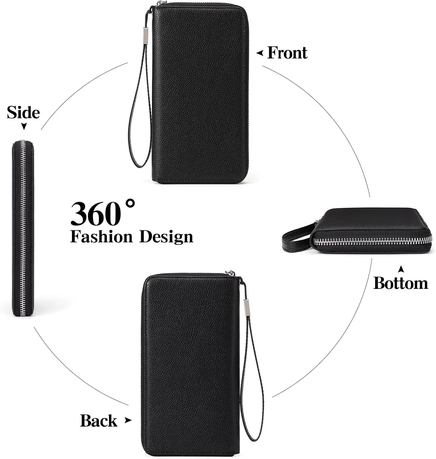 GOIACII Womens Wallet RFID Blocking Leather Zip Around Wallet Large Capacity Long Purse Credit Card Clutch Wristlet