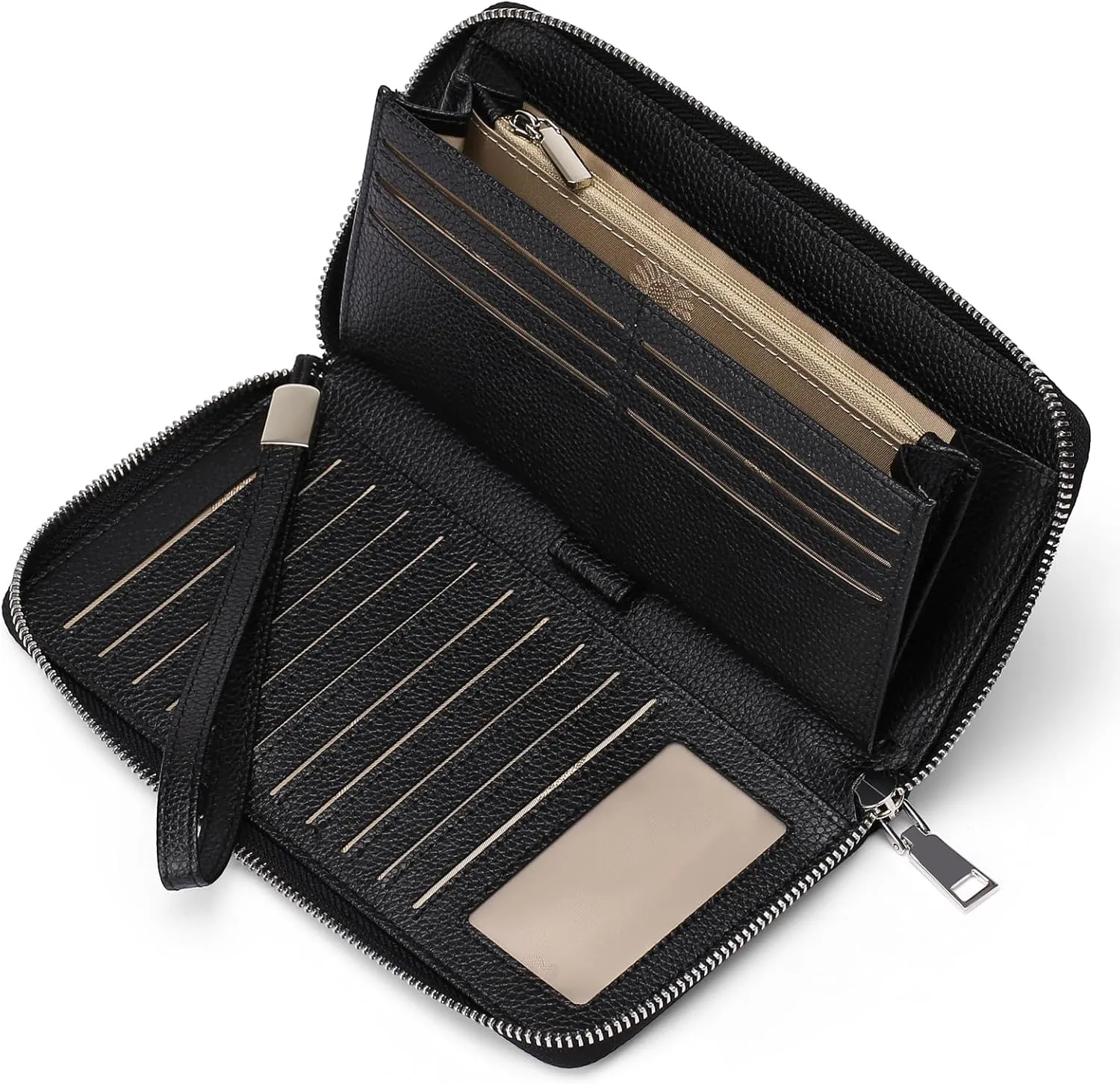 GOIACII Womens Wallet RFID Blocking Leather Zip Around Wallet Large Capacity Long Purse Credit Card Clutch Wristlet
