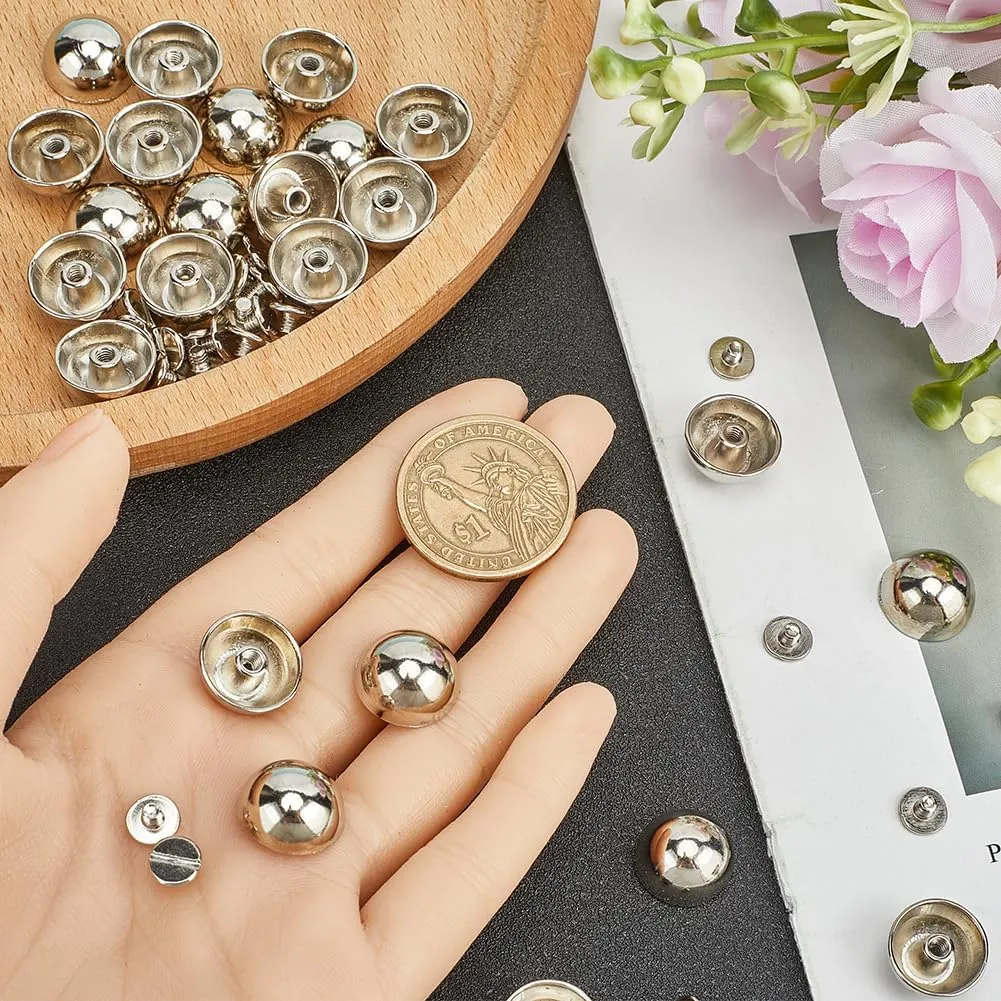 GORGECRAFT 1 Box 24 Sets Screw Mushroom Rivets Alloy Rivets Screw Metal Screwback Studs Silver Small Hollow Round Rivets Stud Decoration for Leather Bags Belt Clothes Shoes Purse DIY Craft Making