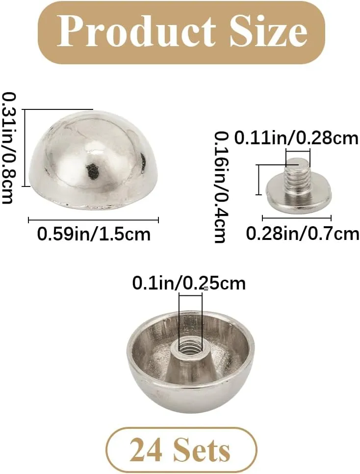 GORGECRAFT 1 Box 24 Sets Screw Mushroom Rivets Alloy Rivets Screw Metal Screwback Studs Silver Small Hollow Round Rivets Stud Decoration for Leather Bags Belt Clothes Shoes Purse DIY Craft Making