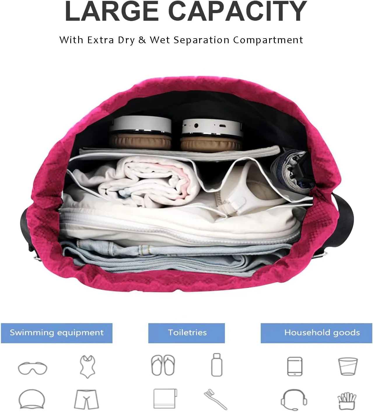 Gym Drawstring Backpack, Mens Women String Workout Sport Basketball Bag with Dry Wet Separation Pocket and Shoes Compartment for Running Fitness Cycling Swimming Playing Camping(Rose Red)