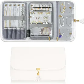 MATEIN Jewelry Travel Case for Women, Large Jewelry Holder Organizer with Transparent Pockets, Foldable Jewelry Roll Bag for Necklace Earring Ring Storage, Mothers Day Gifts for Mom, Beige