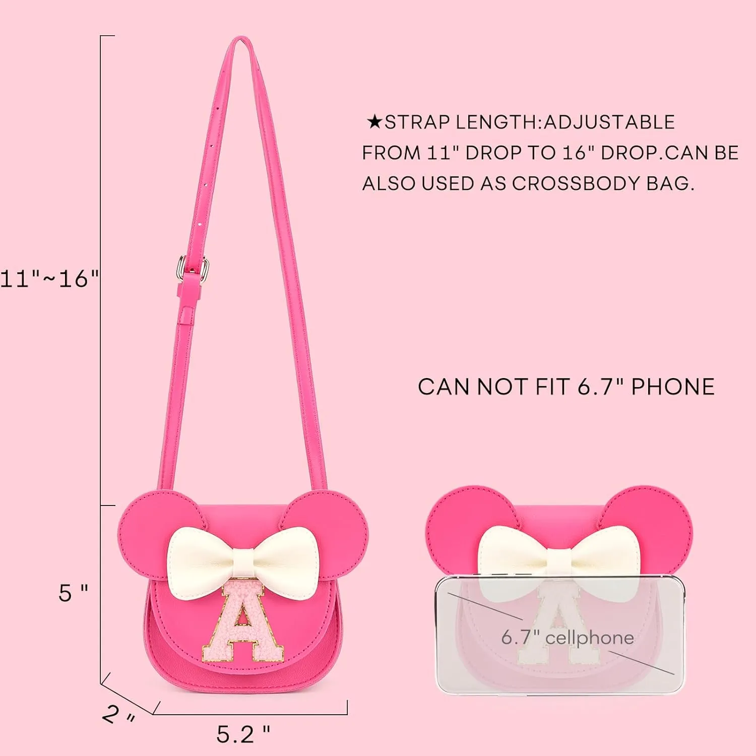 mibasies Toddler Purse Girl Gifts: Little Kids Gifts - Birthday Gifts for Girls 3-8 Mini Mouse Ears Bow Purse Hot Pink S