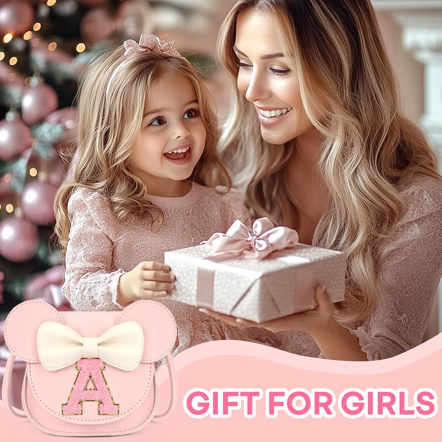MIBASIES Toddler Purse - Pink with Mouse Ears and Bow; Girl's Gift for Birthdays - Ages 3-8