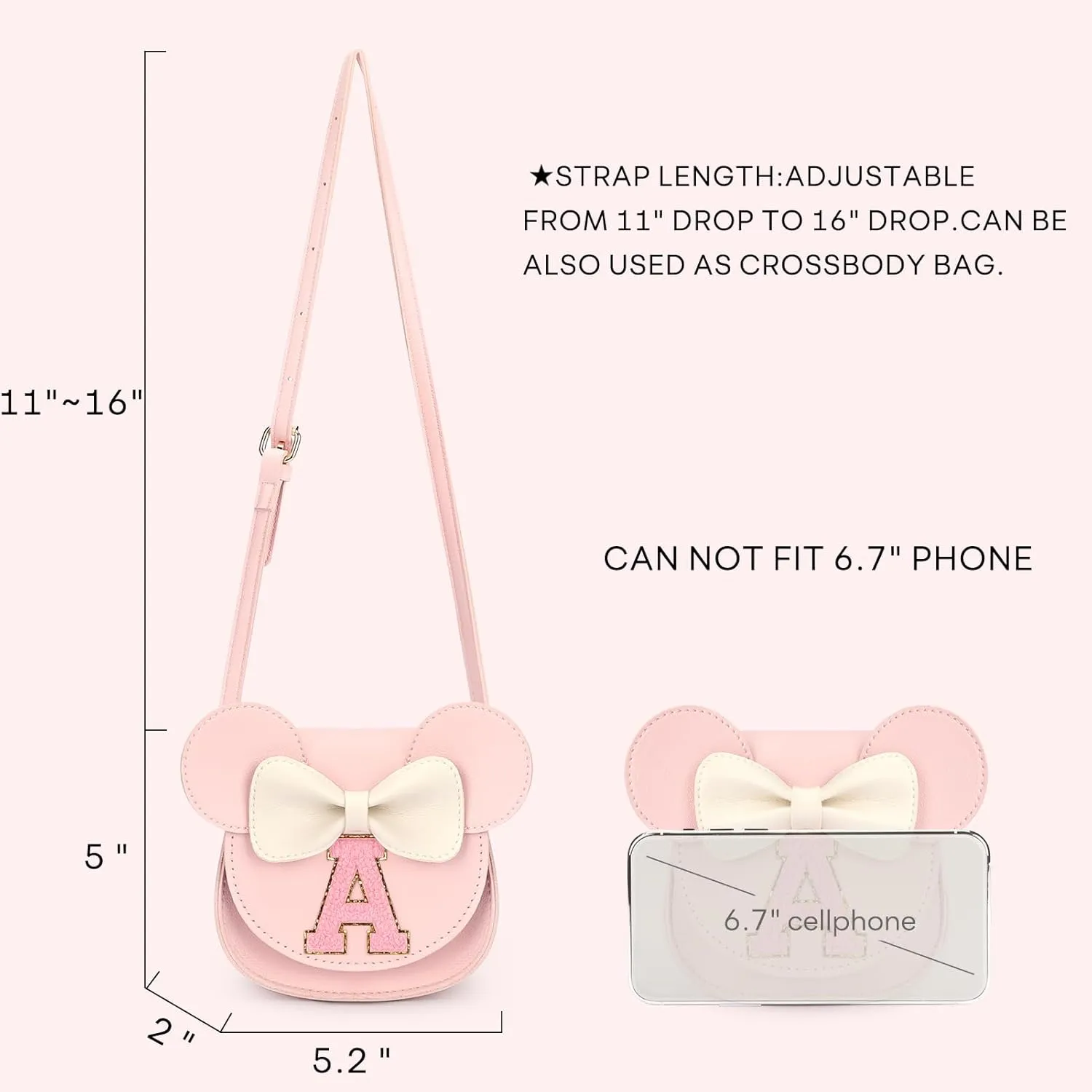 MIBASIES Toddler Purse - Pink with Mouse Ears and Bow; Girl's Gift for Birthdays - Ages 3-8