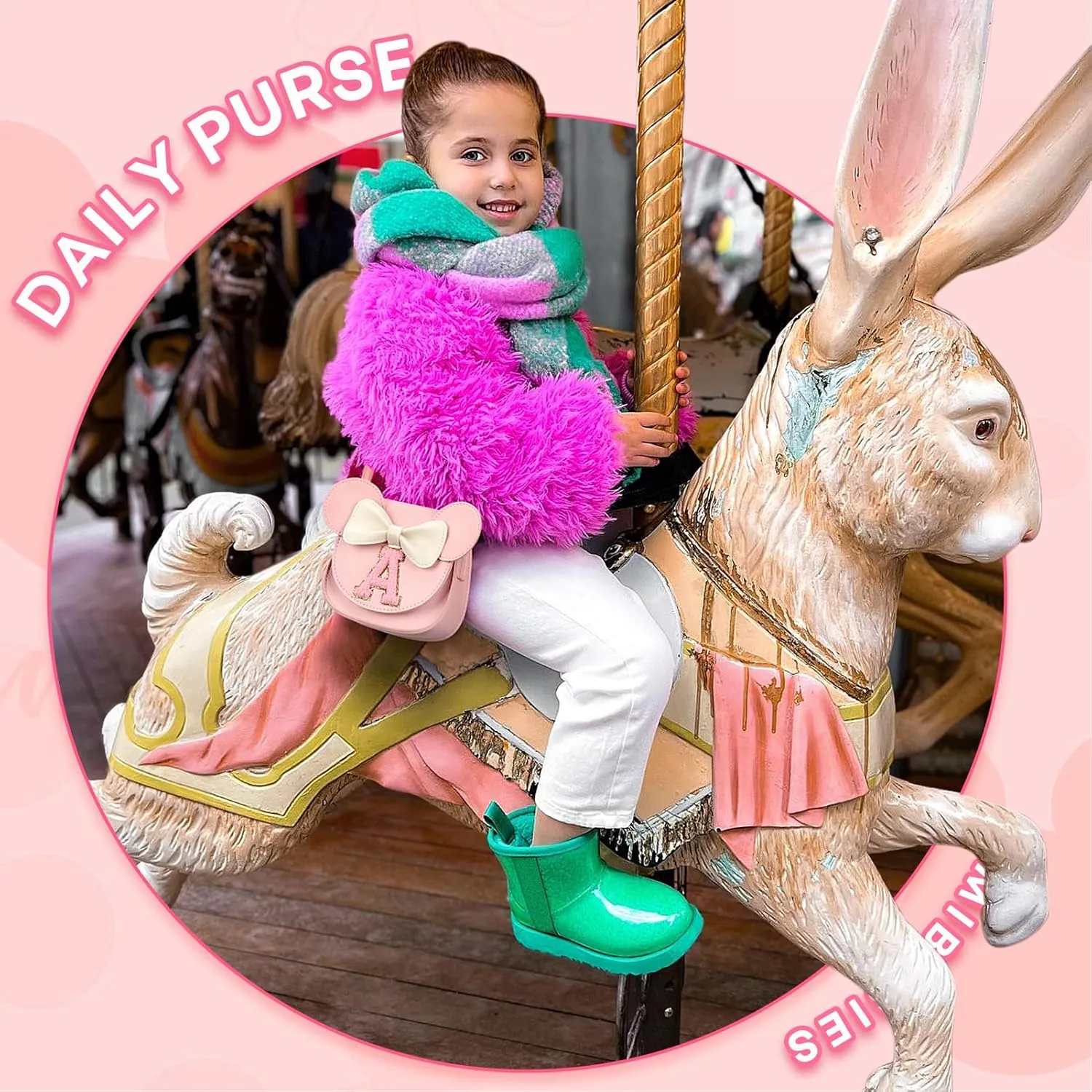 MIBASIES Toddler Purse - Pink with Mouse Ears and Bow; Girl's Gift for Birthdays - Ages 3-8