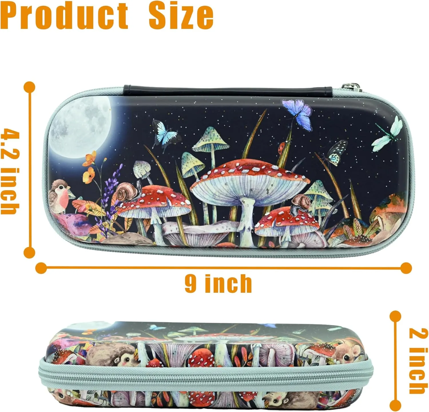 Mushroom Moon Pencil Box Zip Pencil Case for Boys Girls Kids School Organizer Pencil Bag Large Capacity Pencil Pouch