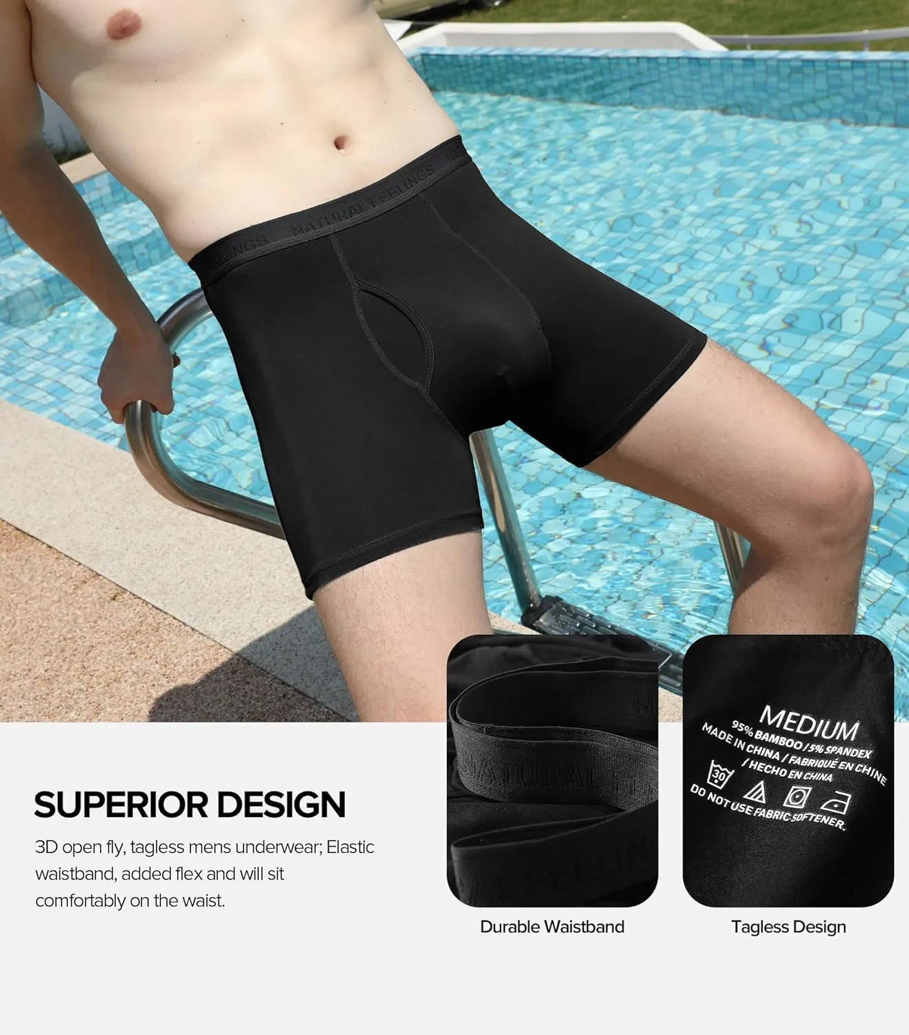 Natural Feelings Men's Underwear Viscose from Bamboo Boxer Briefs Underwear Pack for Men