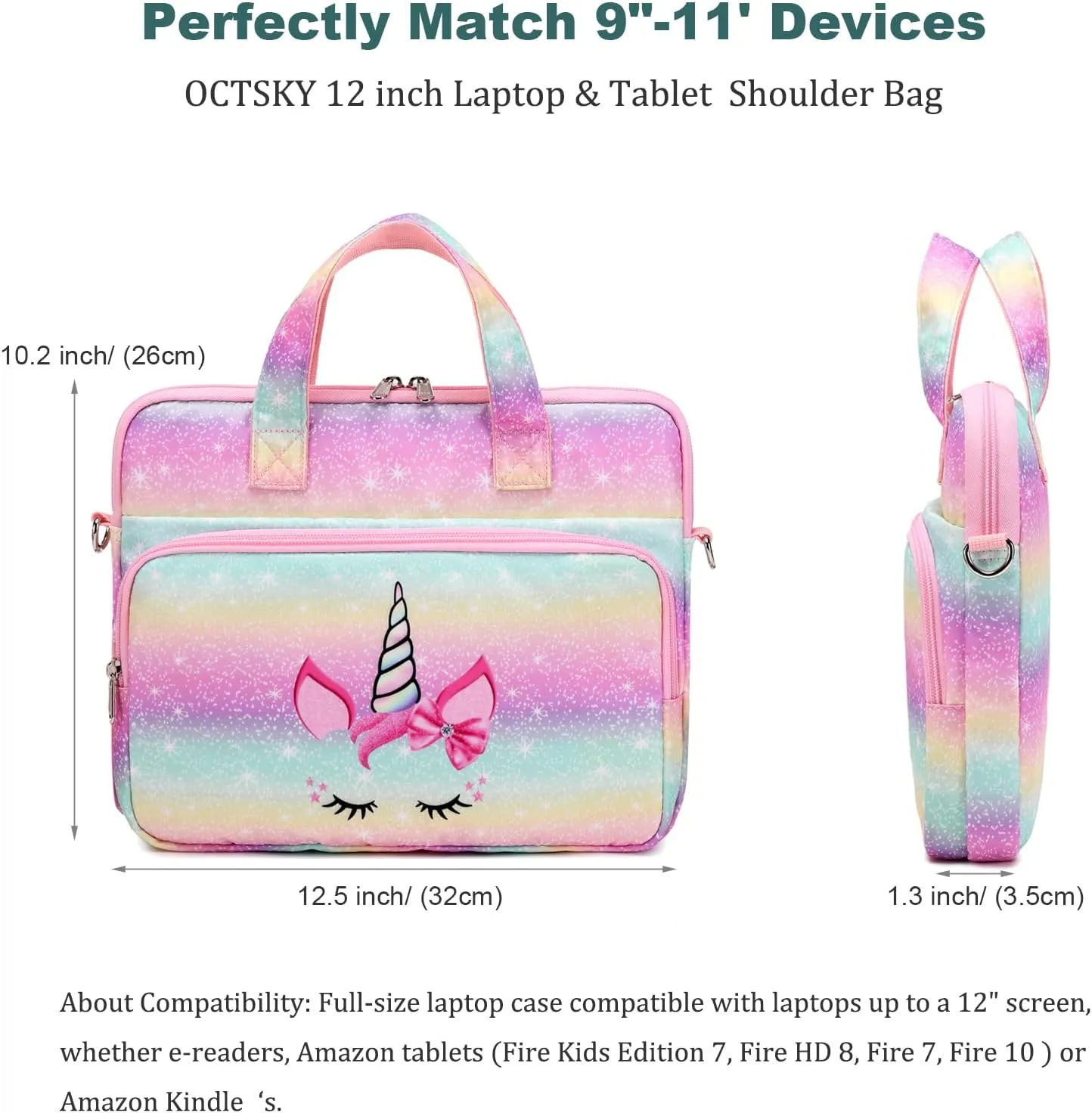 Octsky Kids Tablet Carrying Sleeve Bag - 12.5 Inch Protective Bag with Shoulder Strap, Soft Lining