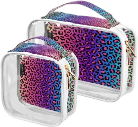 panksolu Clear Toiletry Bag with Handle Neon Rainbow Leopard Cheetah PVC Waterproof Makeup Bags for Women Men Traveling Clear Travel Pouch Cosmetic Bags,2 Pack