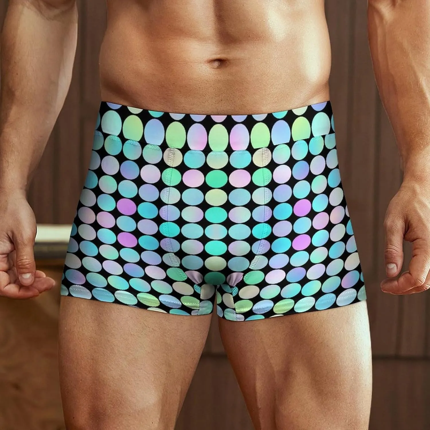 Pastel Dot Grid Print Mens Underwear, Soft Boxers for Men, Moisture-Wicking Breathable Boxer Briefs