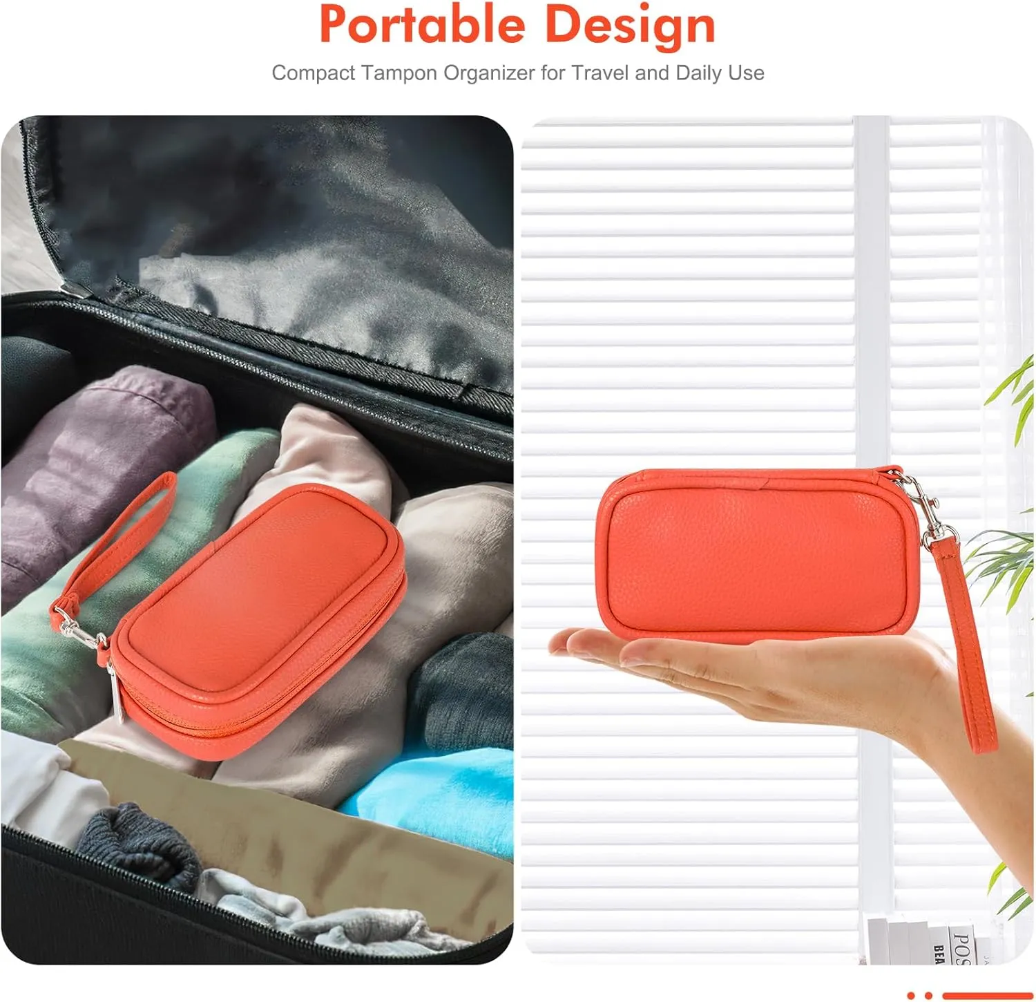 Portable Tampon Organizer - Beige PU Pouch with Handle & Zipper for Women's Period Bags