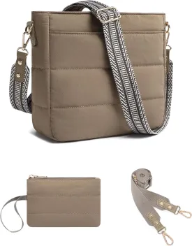 Purses for Women 2PCS Puffer Quilted Crossbody Shoulder Hobo Bags Trendy Ladies Handbag with Coin Wallet 2 Adjustable Straps