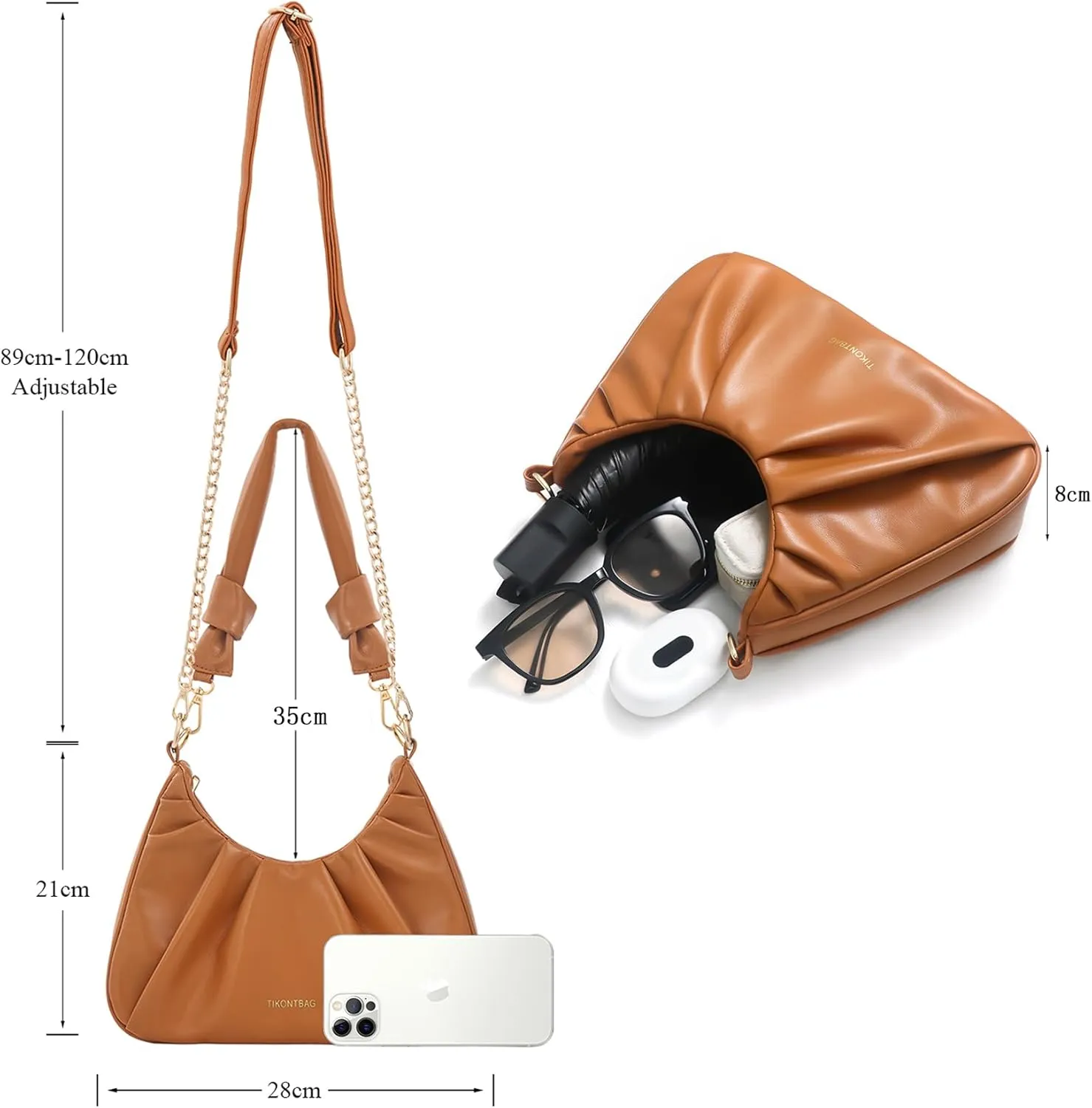Ruched Shoulder Purse for Women Trendy Lightweight Soft Foldable Leather Clutch Bags with Zipper Handbag for Women