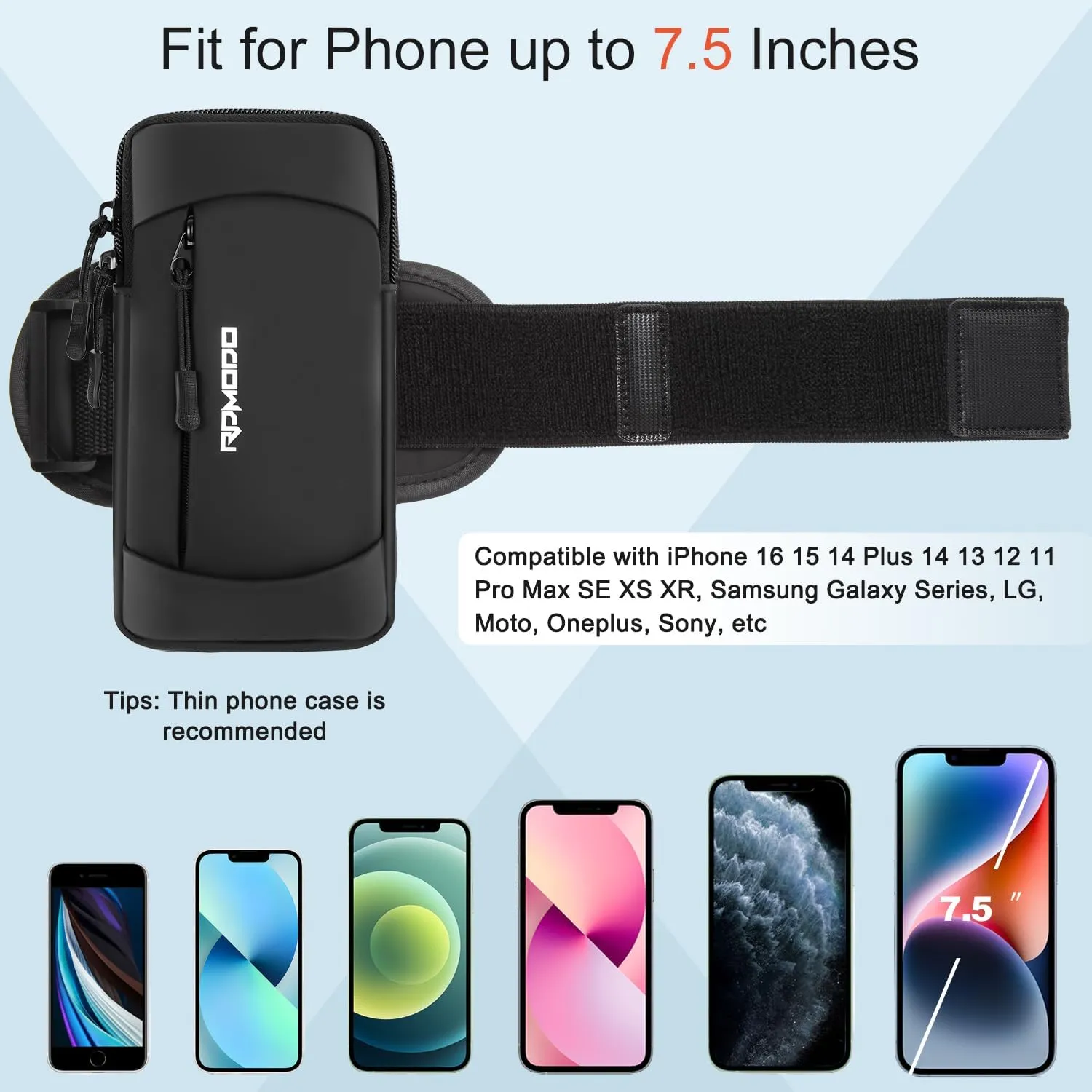 Running Armband Phone Holder & Crossbody Shoulder Bag, Arm Band for Phone for Running Walking, Waterproof Phone Pouch for iPhone 16 15 14 13 Pro Max Samsung Galaxy 7.5 InchCrossbody Bag Black