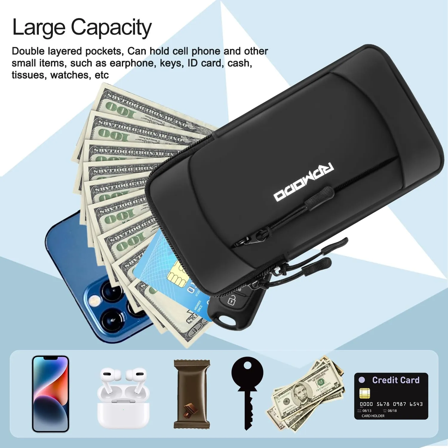 Running Armband Phone Holder & Crossbody Shoulder Bag, Arm Band for Phone for Running Walking, Waterproof Phone Pouch for iPhone 16 15 14 13 Pro Max Samsung Galaxy 7.5 InchCrossbody Bag Black