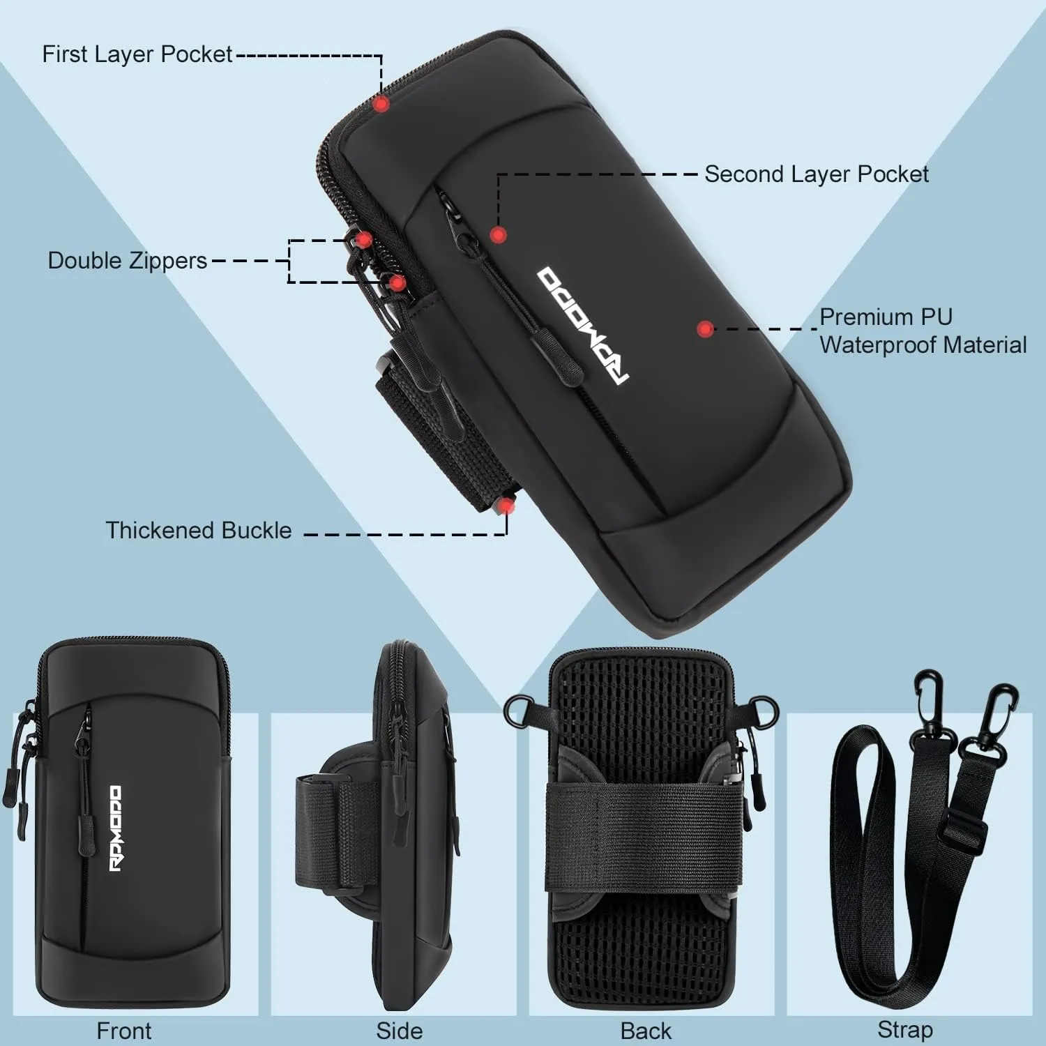Running Armband Phone Holder & Crossbody Shoulder Bag, Arm Band for Phone for Running Walking, Waterproof Phone Pouch for iPhone 16 15 14 13 Pro Max Samsung Galaxy 7.5 InchCrossbody Bag Black