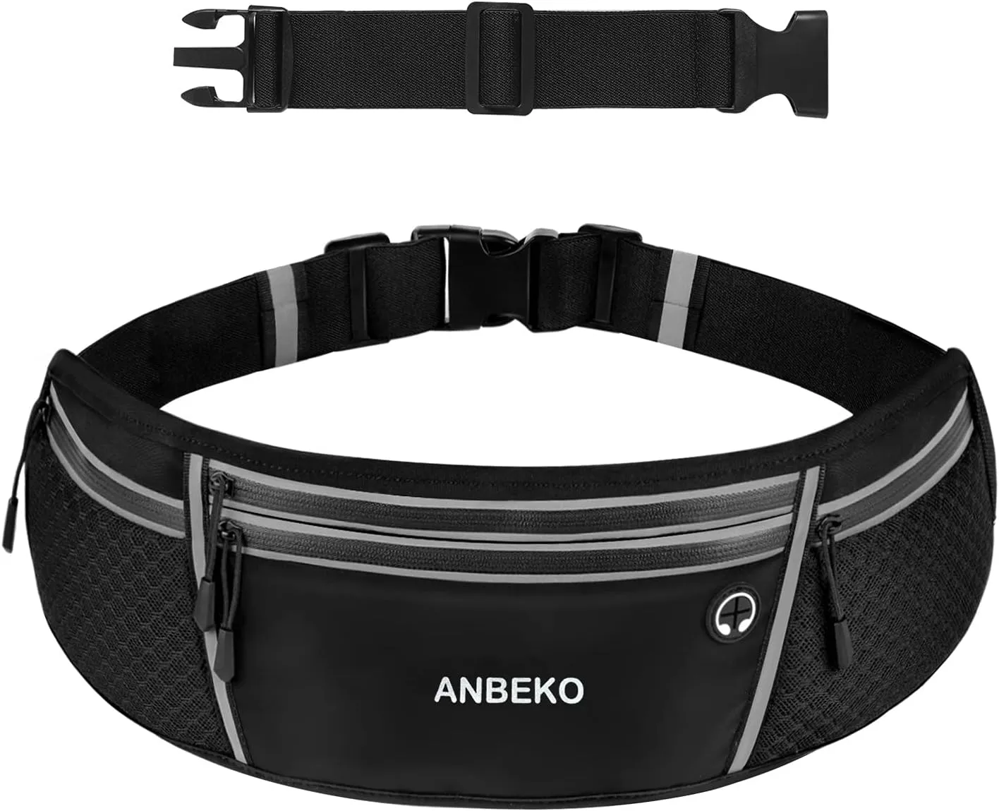 Running belt for Men Women with Extender Large Capacity Runner Waist Pack with 4 PocketsHiking Travel Camp Running Workout Belt BagReflective No Bounce Waist BagEasy Carry Large Phones black