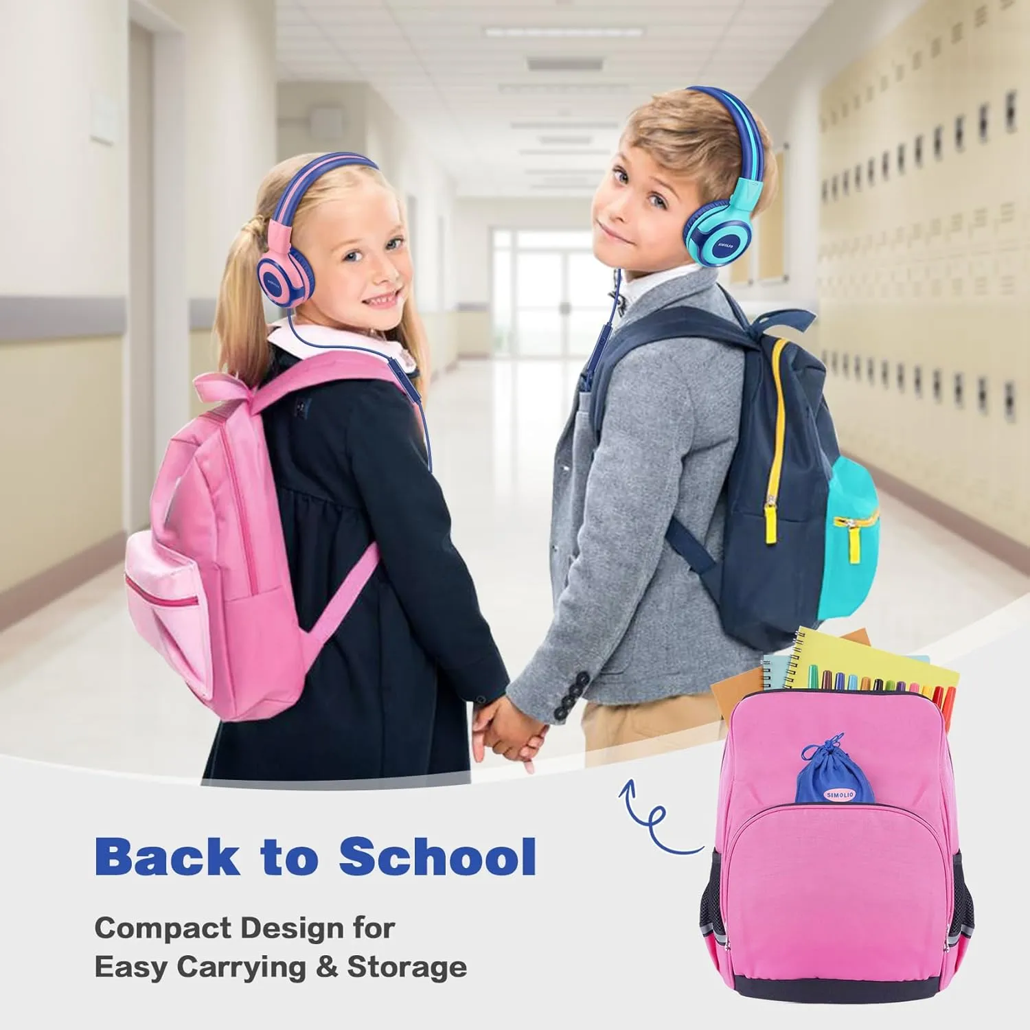 SIMOLIO Kids Headphones with Cord, 75dB/85dB/94dB Volume Limited Wired Headphones with Mic for Kids/Girls/Boys/Children/Teens/Smartphones/School/Airplane Travel/Tablet (Pink)