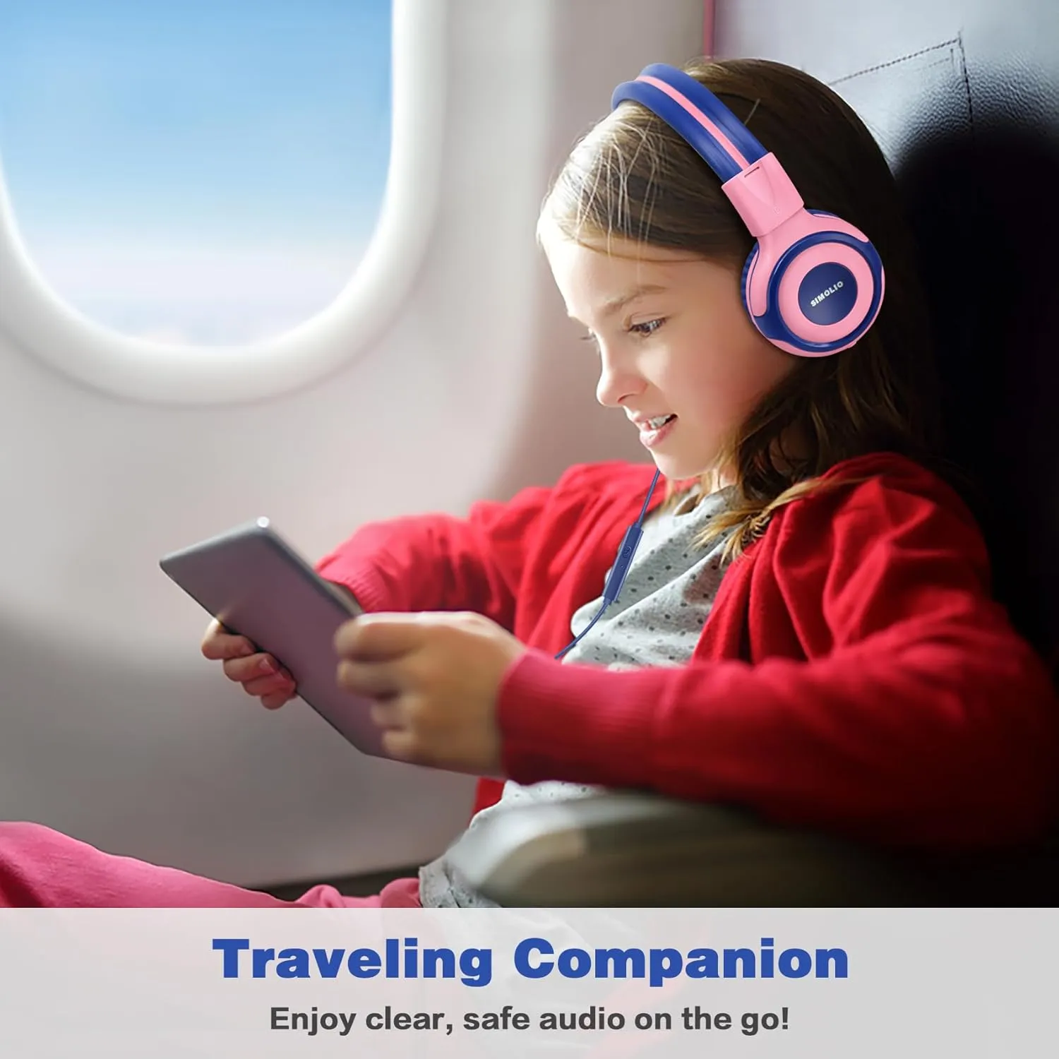 SIMOLIO Kids Headphones with Cord, 75dB/85dB/94dB Volume Limited Wired Headphones with Mic for Kids/Girls/Boys/Children/Teens/Smartphones/School/Airplane Travel/Tablet (Pink)