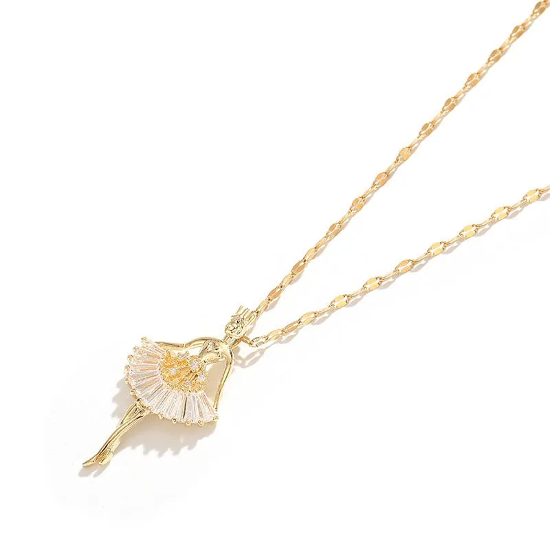Sweet Elegant Ballerina Girl Crystal Zirconia Pendant Necklace-Jewelry Gift for a Special Lady or Quinceanera