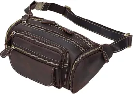 TIDING Genuine Leather Waist Bag for Men Multi-Pockets Fanny Pack Outdoor Travel Office Organizer