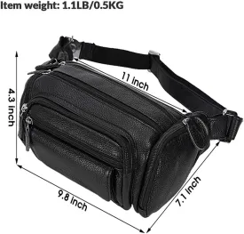 TIDING Genuine Leather Waist Bag for Men Multi-Pockets Fanny Pack Outdoor Travel Office Organizer