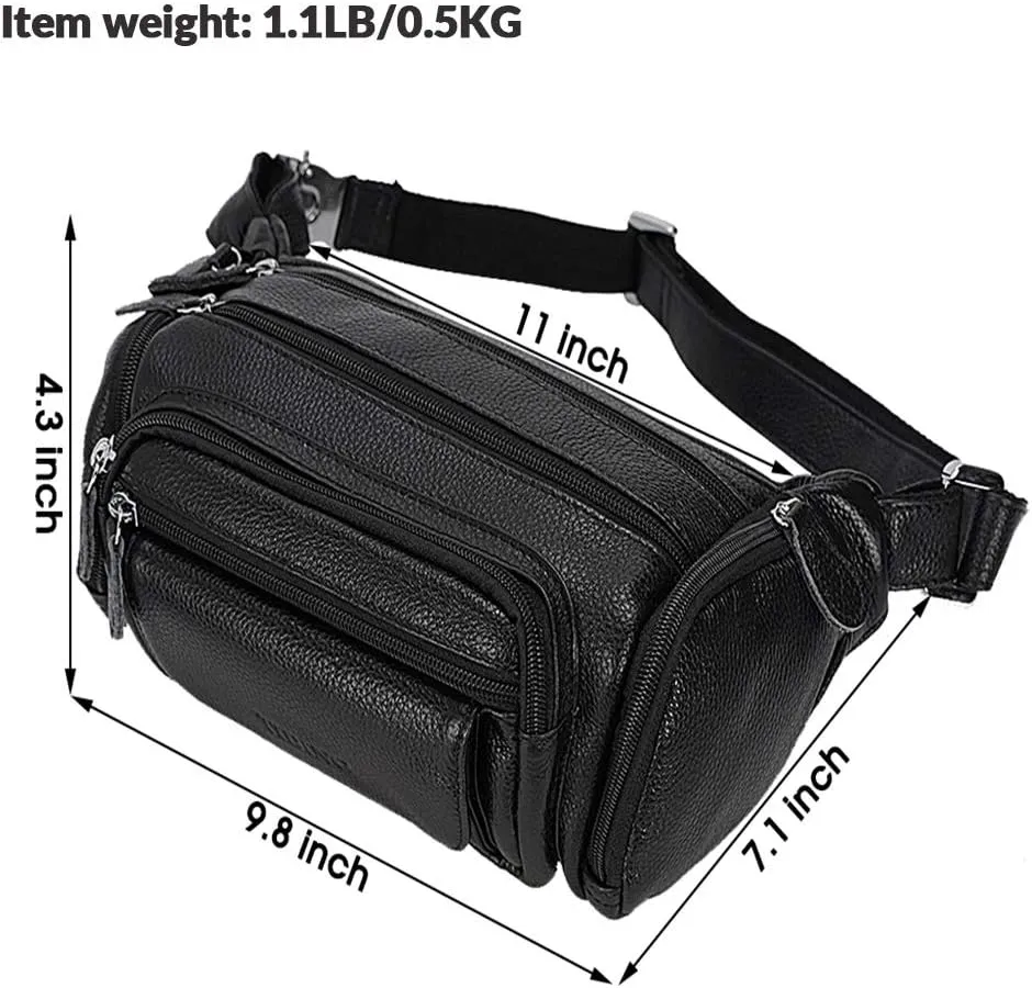 TIDING Genuine Leather Waist Bag for Men Multi-Pockets Fanny Pack Outdoor Travel Office Organizer