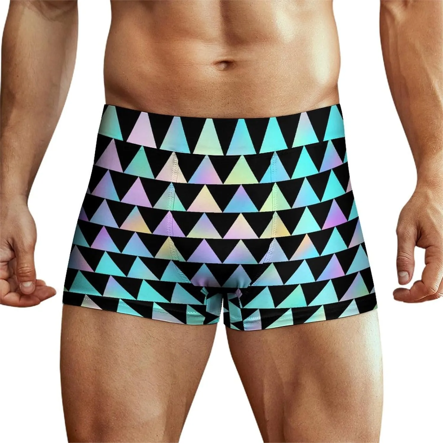 Triangle Grid Print Mens Underwear, Soft Boxers for Men, Moisture-Wicking Breathable Boxer Briefs