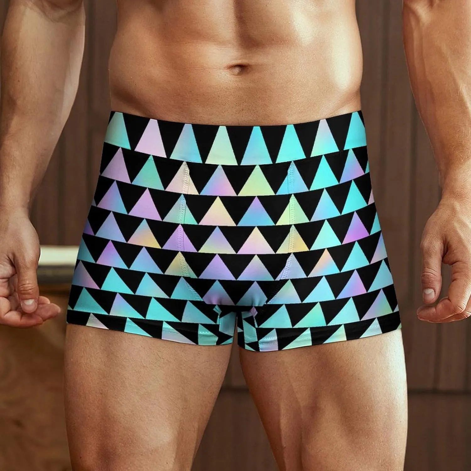 Triangle Grid Print Mens Underwear, Soft Boxers for Men, Moisture-Wicking Breathable Boxer Briefs