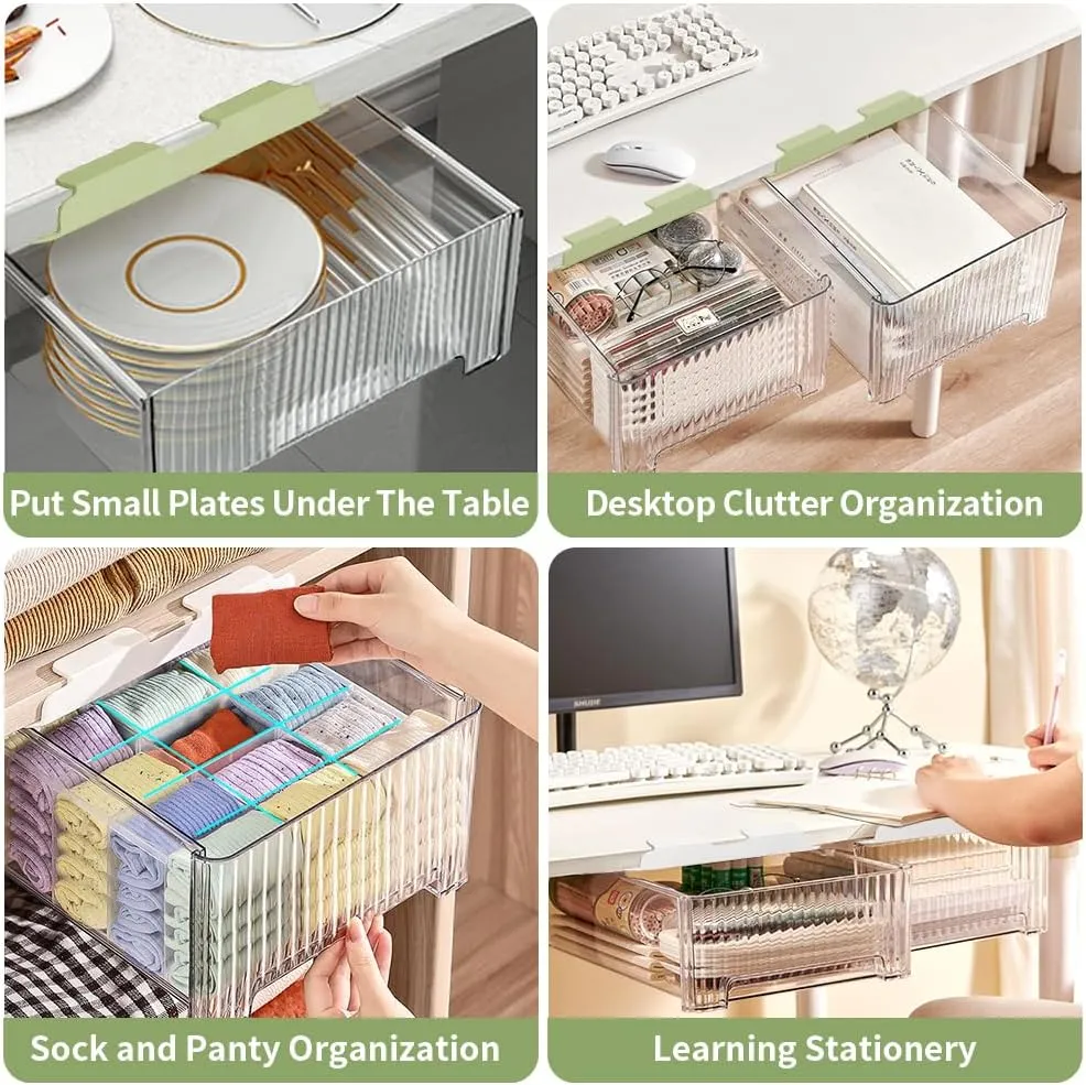 Underwear Organizer Drawer for Closet, 12 Cells Under Shelf Basket with Detachable Divider, Closet Organizer and Storage Box for Bras, Socks, Ties, Belts (Hanging Style, Green, 1 Pcs)