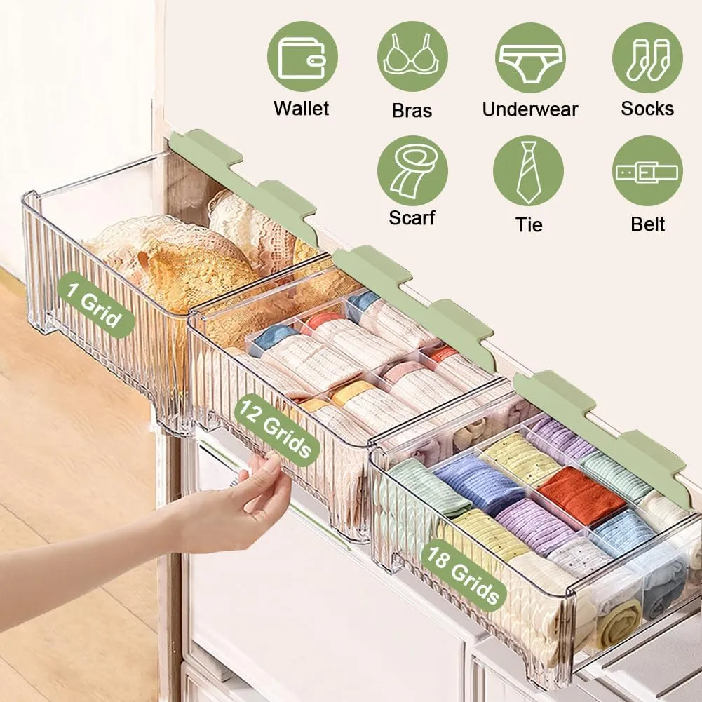 Underwear Organizer Drawer for Closet, 12 Cells Under Shelf Basket with Detachable Divider, Closet Organizer and Storage Box for Bras, Socks, Ties, Belts (Hanging Style, Green, 1 Pcs)